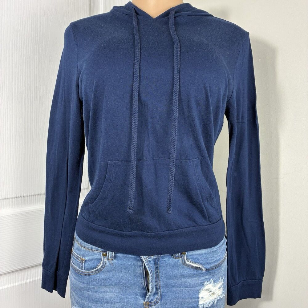 Ambiance Womens Top Sz M ChillUp Hoodie Relaxed Soft Lightweight Navy